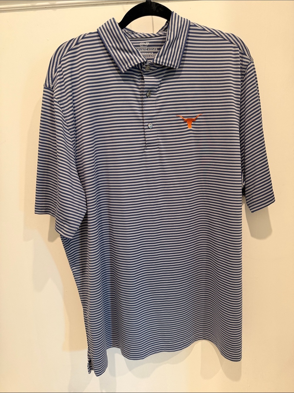 Vineyard Vines Blue and White Striped Performance Polo with UT Logo